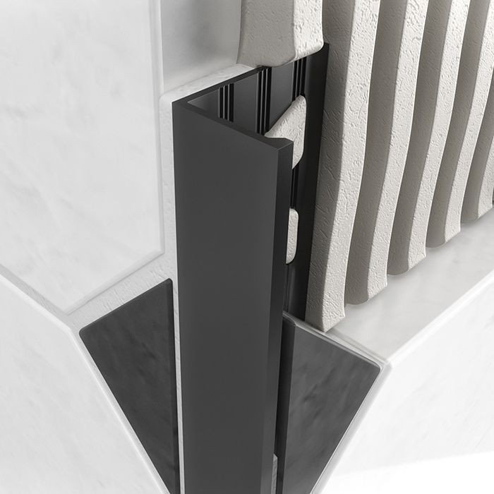 Tilers Trim Gloss Black Coated Effect Aluminium Straight Edge - 10mm