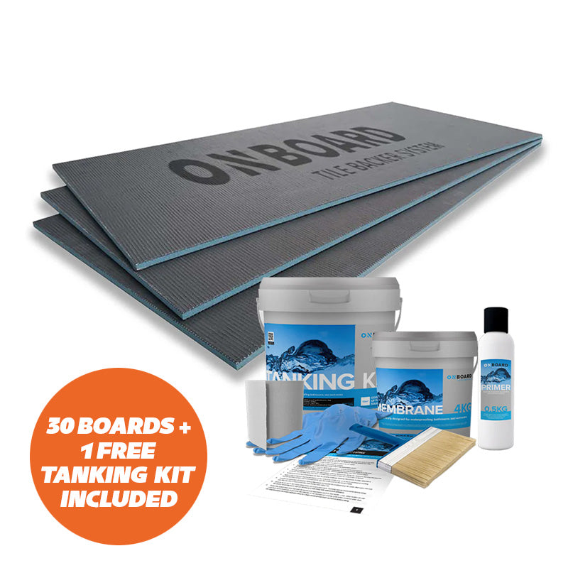 Bundle of 30 - 10mm Onboard Tile Backer Board 1200x600mm (INCLUDES FREE TANKING KIT)