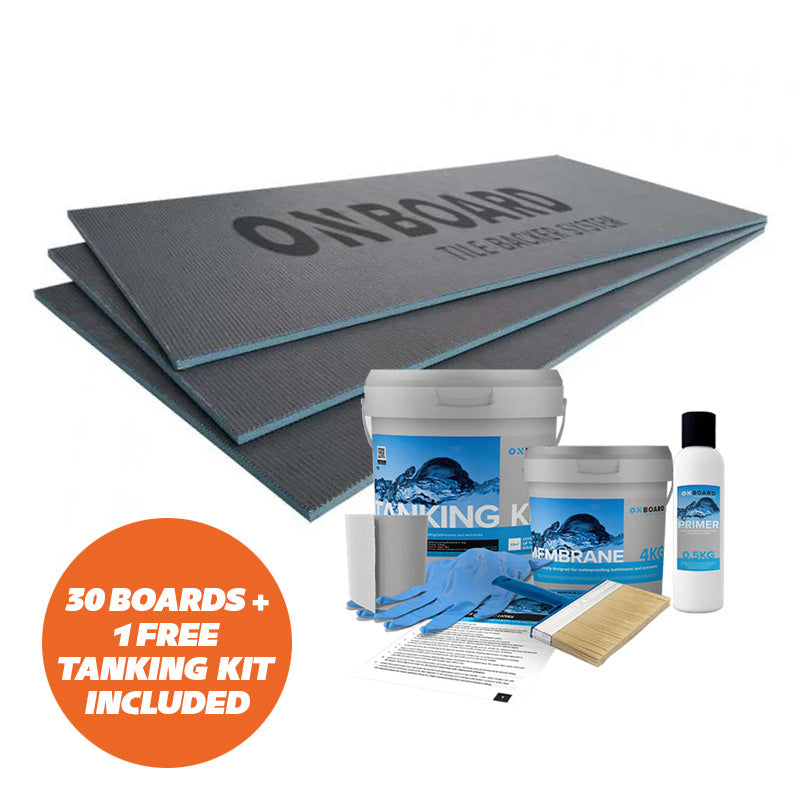 Bundle of 30 - 12mm Onboard Tile Backer Board 1200x600mm (INCLUDES FREE TANKING KIT)