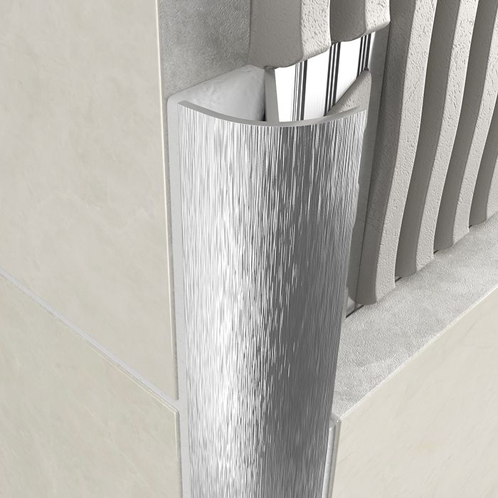 Tiles Trim Aluminium Round Edge Open Profile Brushed Chrome 9mm