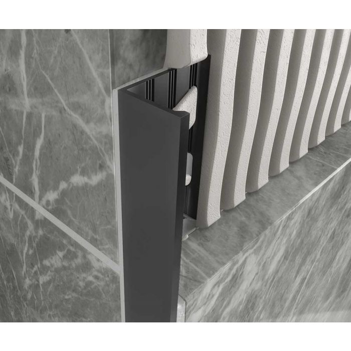 Tilers Trim Matt Black Coated Effect Aluminium Straight Edge - 10mm