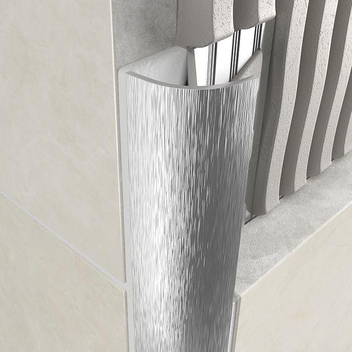 Tiles Trim Aluminium Round Edge Open Profile Brushed Chrome 10mm