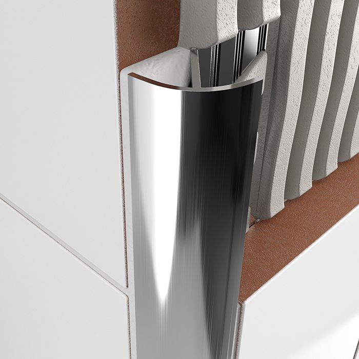 Tiles Trim - Aluminium Round Edge Open Profile Chrome 10.5mm